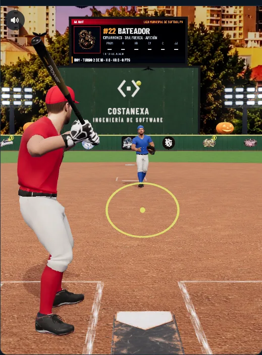Al bat con los colores de tu equipo y tu ficha en la pantalla del estadio.